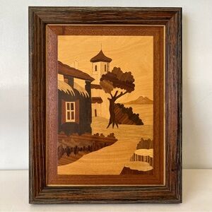 Vintage Wood Inlay Picture Frame Art MCM